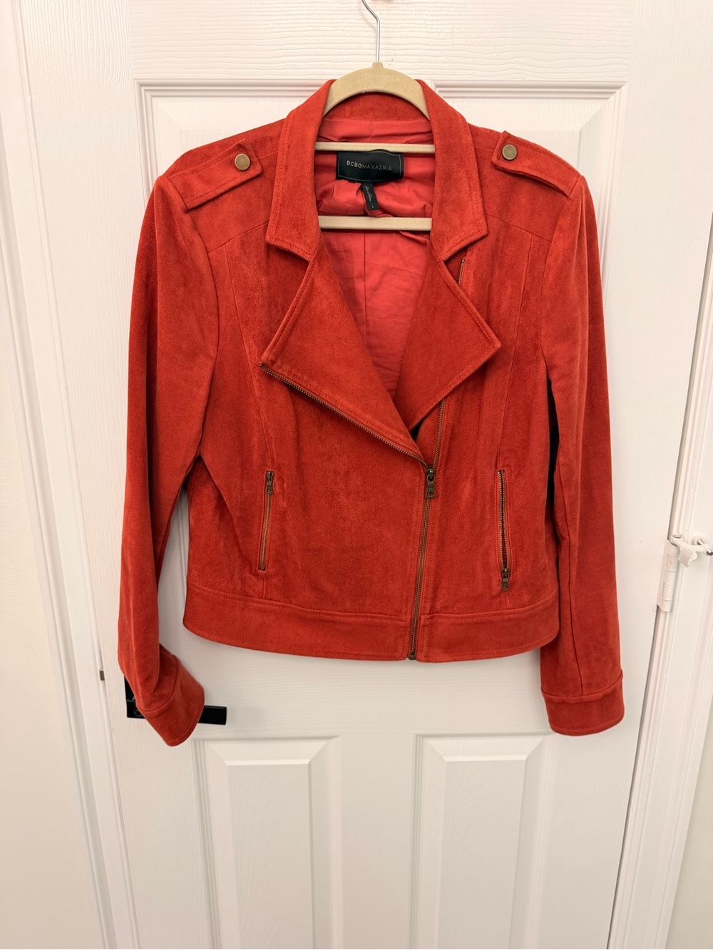 BCBGMaxAzria Orange-Red Suede Moto Jacket